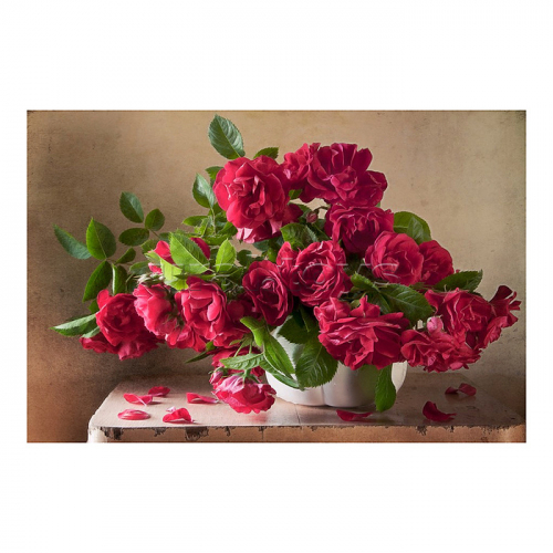 Холст с красками 30х40 см. по номерам. Благоухающие розы на деревянном столе (19цв.)