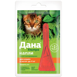 Apicenna Дана Ультра капли против клещей и блох для кошек и котят до 4 кг, 0,32 мл