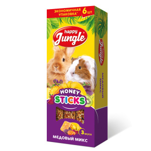 Happy Jungle Палочки для кроликов, шиншилл, морских свинок, 3 вкуса медовый микс, 6 шт.