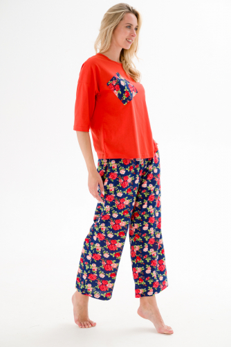 Пижама из джемпера и брюк из кулирки Жасмин красная роза