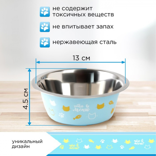 Миска металлическая для кошки «Любимое меню», 350 мл, 13х4.5 см