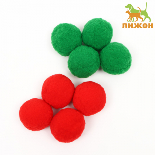 Набор плюшевых шариков для кошек, 8 , зелёный/красный