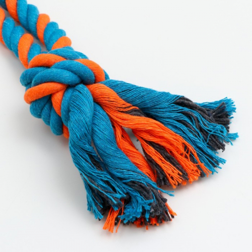 Игрушка-дразнилка канатная для собак, двойная, до 50 см, до 140 г, голубая/оранжевая