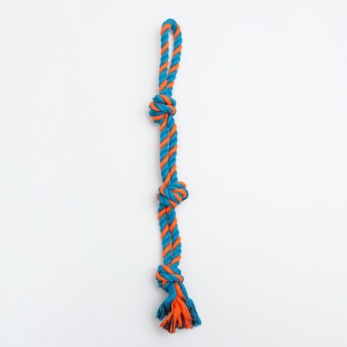 Игрушка-дразнилка канатная для собак, двойная, до 50 см, до 140 г, голубая/оранжевая