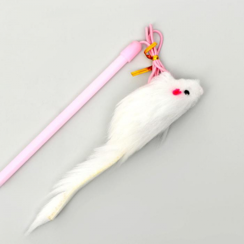 Дразнилка-удочка с белой мышью, палочка микс цветов