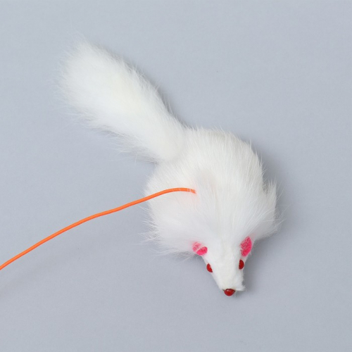 Дразнилка-удочка с белой мышью из натурального меха, 46 см