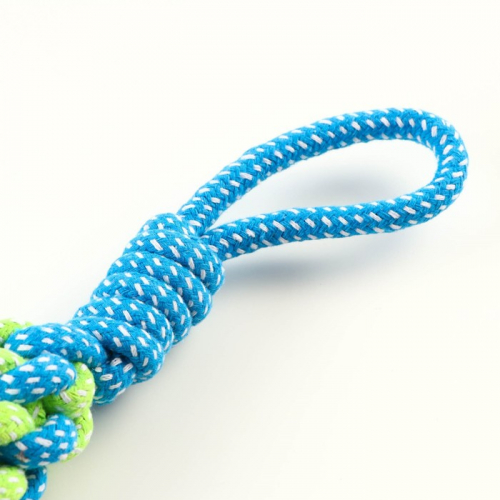 Игрушка канатная плетеная с ручкой, 120 г, до 31 см, синяя/зелёная