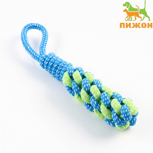 Игрушка канатная плетеная с ручкой, 120 г, до 31 см, синяя/зелёная
