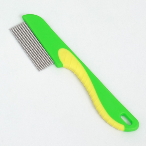 Расческа для шерсти 15,6 х 3,6 см, короткие зубья 1,7 см, зелёно-жёлтая