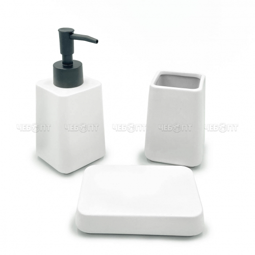 Набор для ванной комнаты 3 предмета (мыльница, дозатор, стаканчик) керамический, белый арт. J1303W-S3, 200096 $ [24] GOODSEE