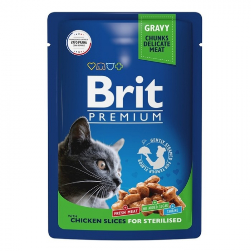 Влажный корм Brit Premium для стерилизованных кошек, цыпленок в соусе, пауч, 85 г