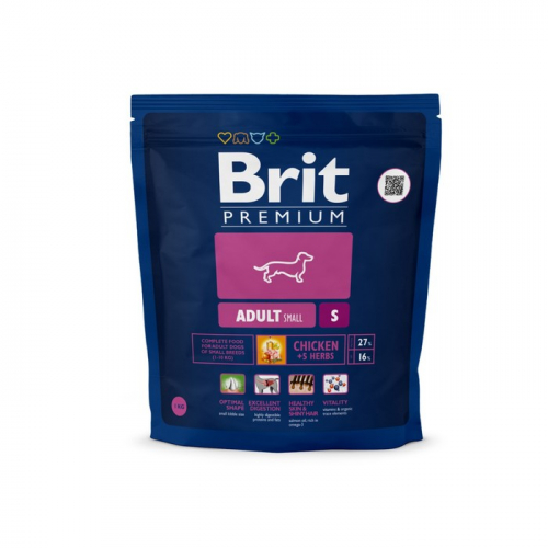Сухой корм Brit Premium Dog Adult Small для собак мелких пород, курица, 1 кг