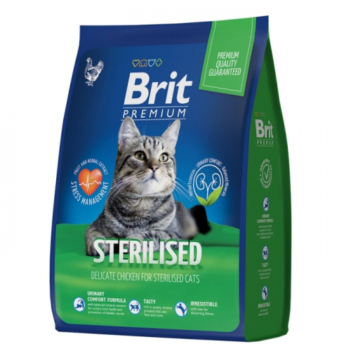 Сухой корм Brit Premium Cat Sterilized Chicken для стерилизованных кошек, курица, 2 кг