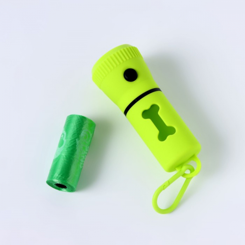 Контейнер с фонариком, пакеты для уборки за собаками (рулон 15), зеленый