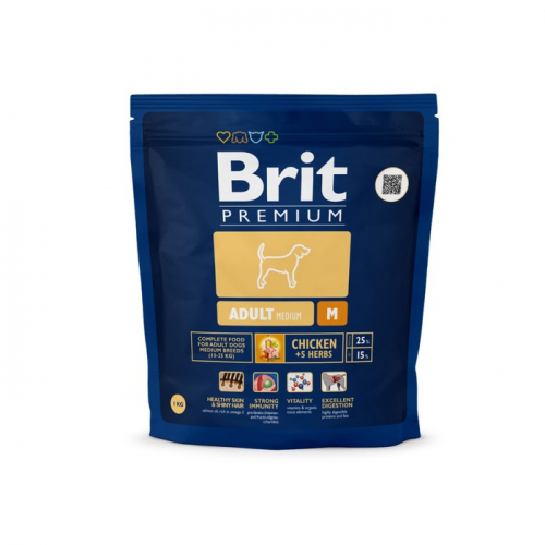 Сухой корм Brit Premium Dog Adult Medium для собак средних пород, курица, 1 кг