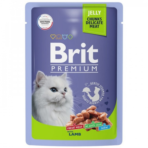 Влажный корм Brit Premium для кошек, ягненок в желе, пауч, 85 г