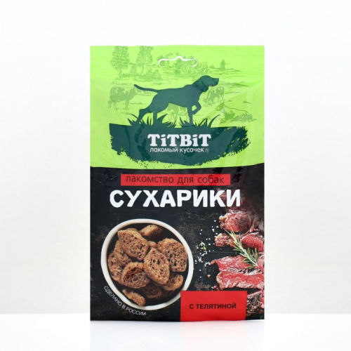 Лакомство  TitBit сухарики с телятиной для собак, 55 г