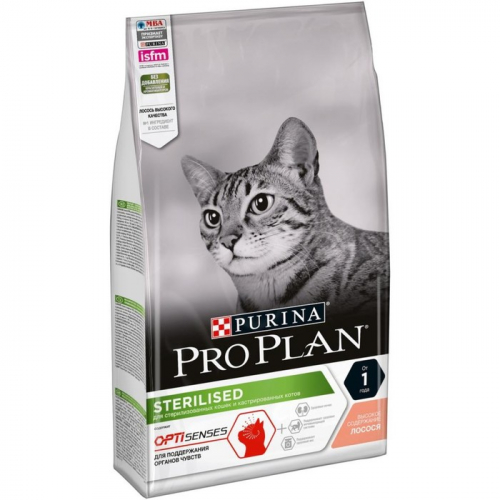 Сухой корм PRO PLAN для стерилизованных кошек, поддержание органов чувств, лосось, 1.5 кг 412