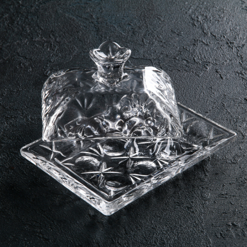 Маслёнка стеклянная Доляна «Семицвет», 15,5×11,5×8 см