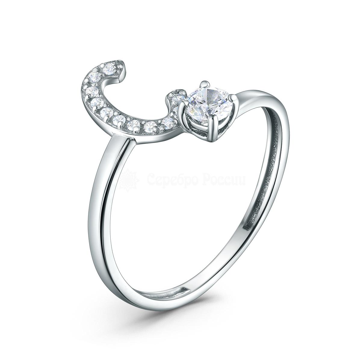 Кольцо из серебра с фианитами родированное - буква