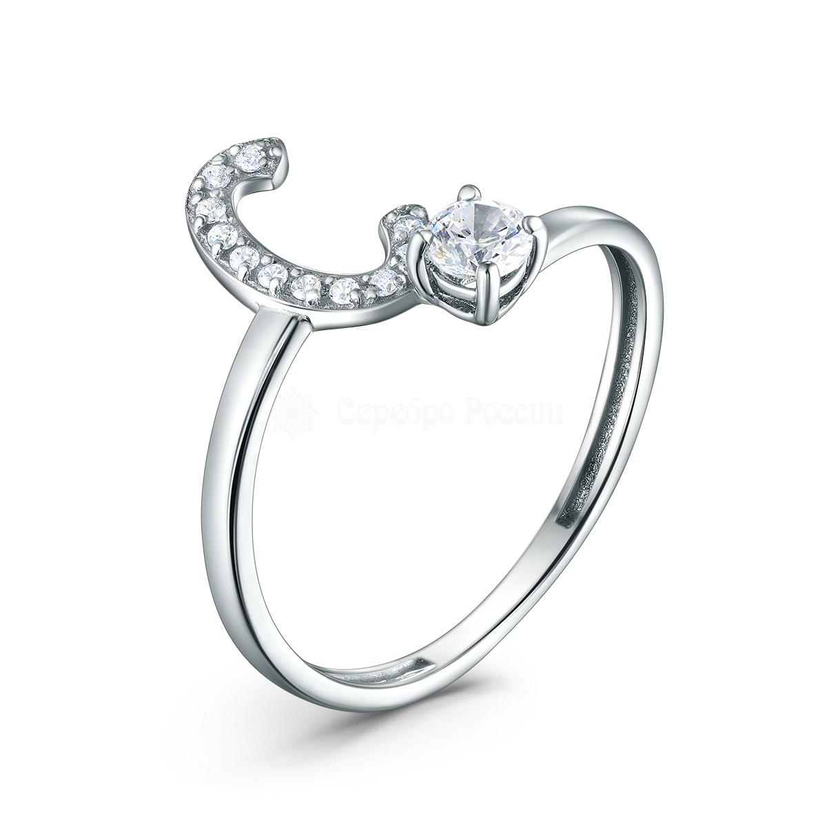 Кольцо из серебра с фианитами родированное - буква