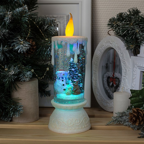 Светодиодная фигура «Свеча со снеговиком» 10 × 26 × 10 см, пластик, блёстки, батарейки ААх3 (не в комплекте), свечение RGB
