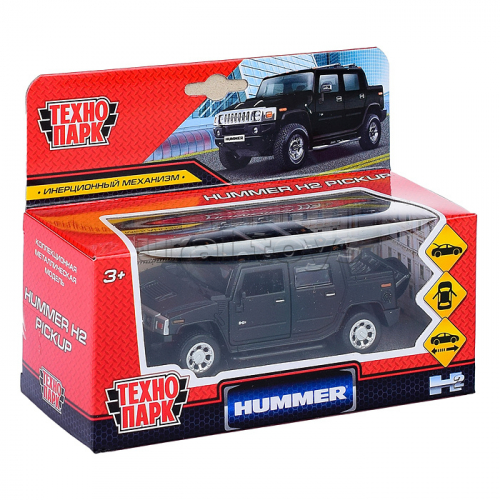 Машина металл Hummer H2 Pickup матовый 12 см, (откр. двери, багажн, черный) в коробке