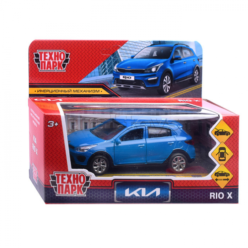 Машина металл Kia Rio X длина 12 см, двери, багаж, инерц, синий, в коробке