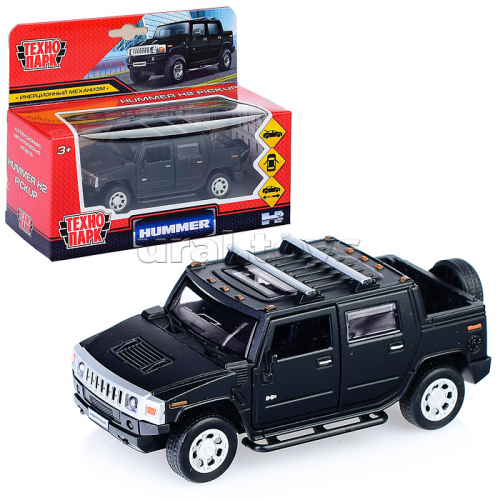 Машина металл Hummer H2 Pickup матовый 12 см, (откр. двери, багажн, черный) в коробке