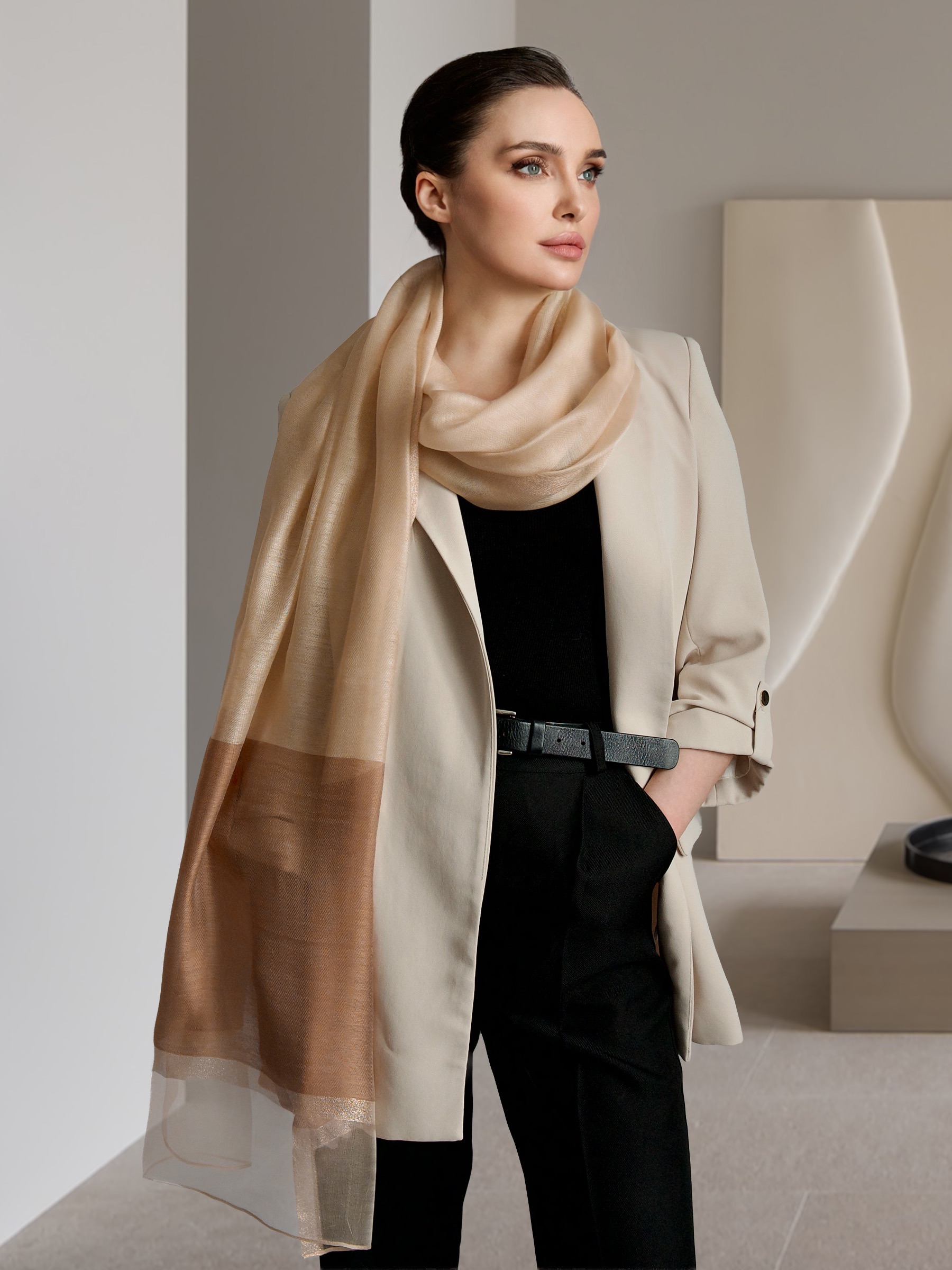 Палантин “Искры золота“ (бежевый) QSL-14