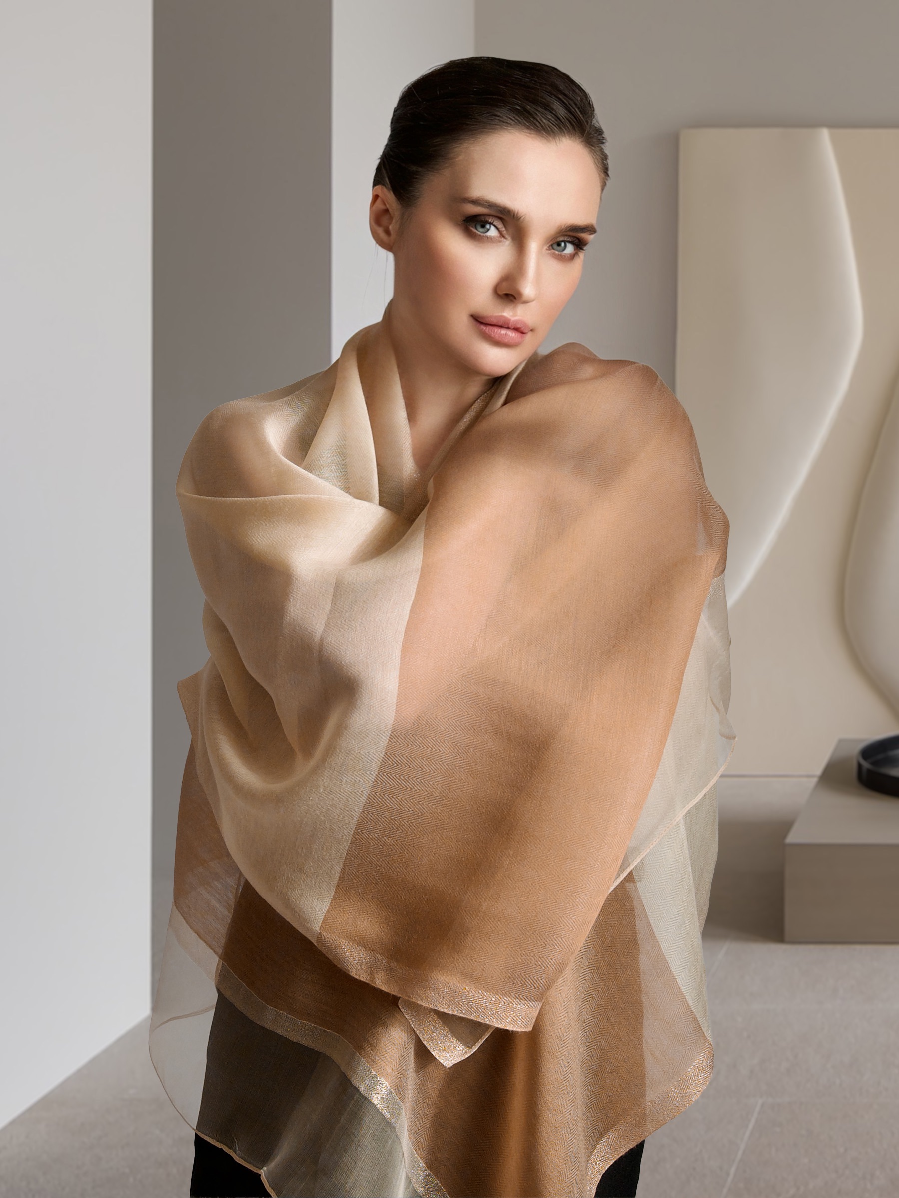 Палантин “Искры золота“ (бежевый) QSL-14