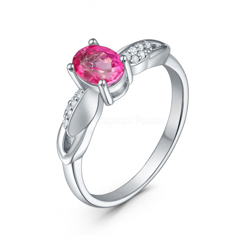 Кольцо из серебра с розовым топазом и кубическим цирконием родированное