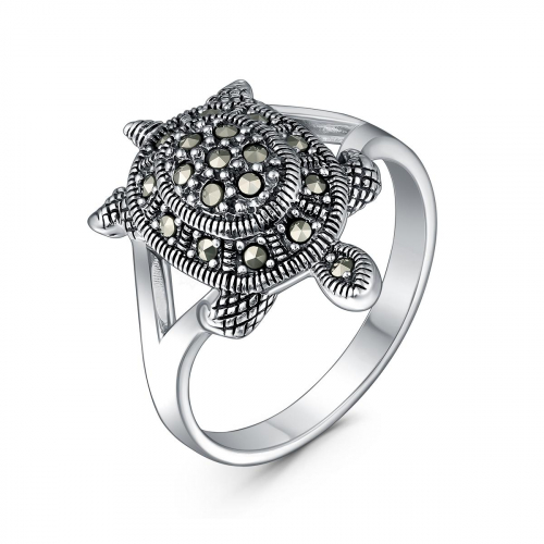 Кольцо из чернёного серебра с марказитами - Черепаха