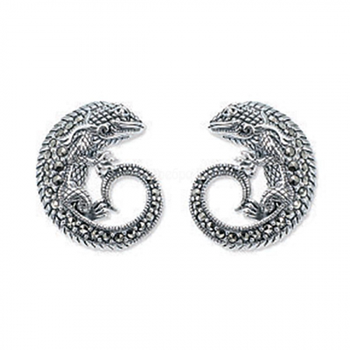Серьги из чернёного серебра с марказитами - Ящерицы 925 пробы HE1729-MAC-LK