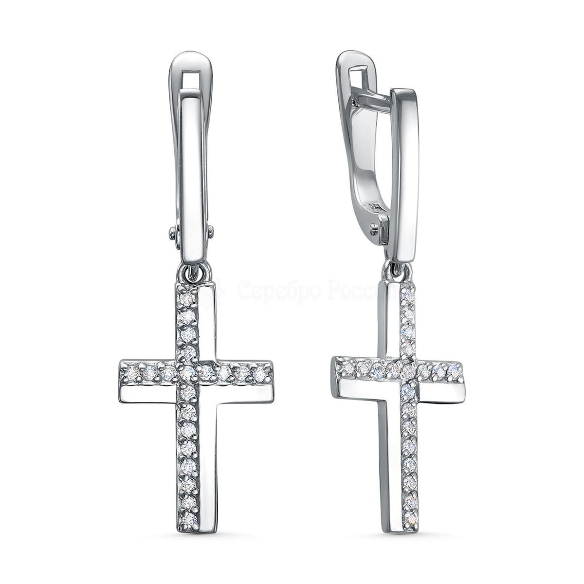 Серьги из серебра с фианитами родированные - Кресты 925 пробы С-4398-Р