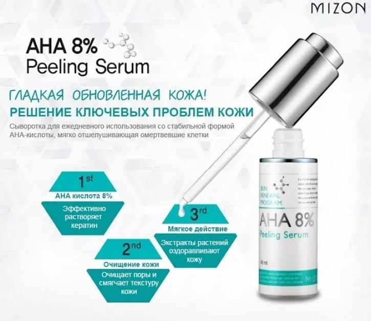 MIZON AHA 8% Peeling Serum Сыворотка-пилинг с фруктовыми кислотами 50мл