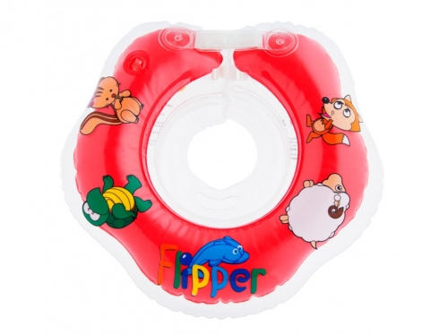 Надувной круг на шею для купания малышей Flipper. Две камеры, мягкий внутренний шов, 3D-дизайн. Четыре расцветки: голубой, желтый, красный, зеленый.