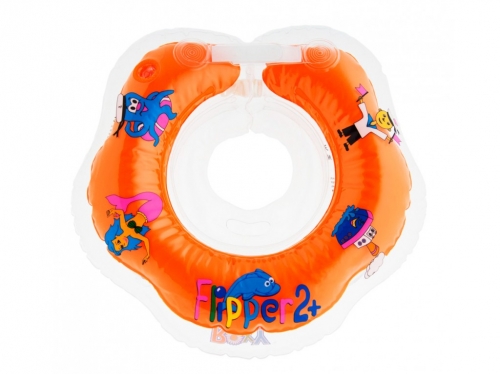 Надувной круг на шею для купания малышей Flipper 2+. Две камеры, мягкий внутренний шов. Внутренний диаметр увеличен до 98±2 мм. Для детей от 2 лет