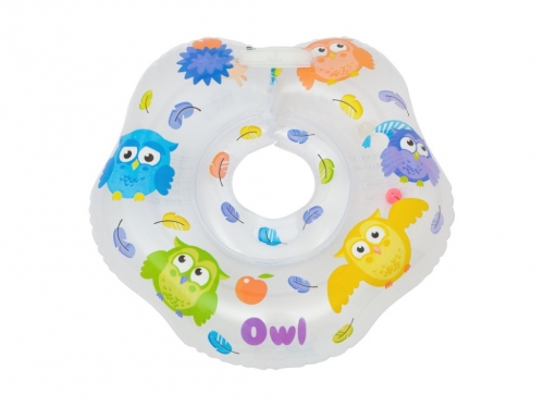Надувной круг на шею для купания малышей Owl. Одна камера, одна погремушка, мягкий внутренний шов.