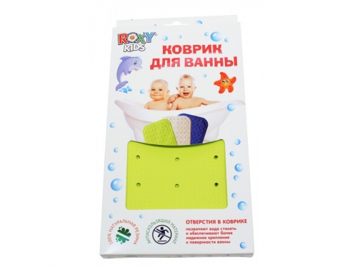 Резиновый коврик для ванны с отверстиями ROXY-KIDS. Цвета: салатовый, голубой Размер: 34,5 x 76 см