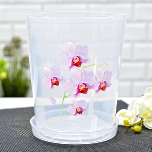 Горшок для орхидеи 1,2л с поддоном (прозрачный)