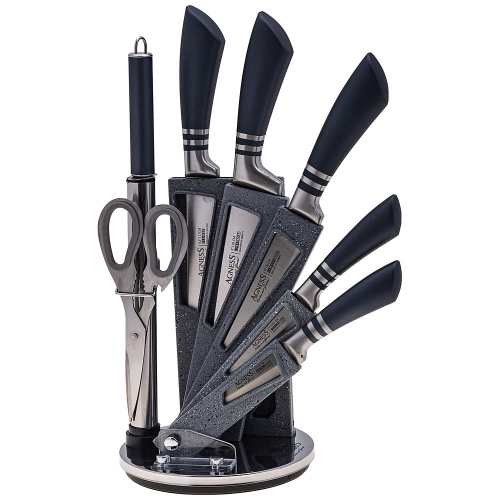 Набор ножей 8 предметов с ножницами и мусатом на пластиковой подставке, 911-642