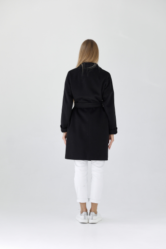 Пальто женское демисезонное 25990 (черный ворсовый)