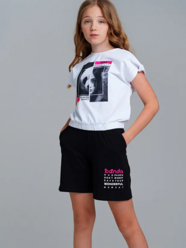 963 р.  1353 р.  Комплект трикотажный для девочек: фуфайка (футболка), шорты