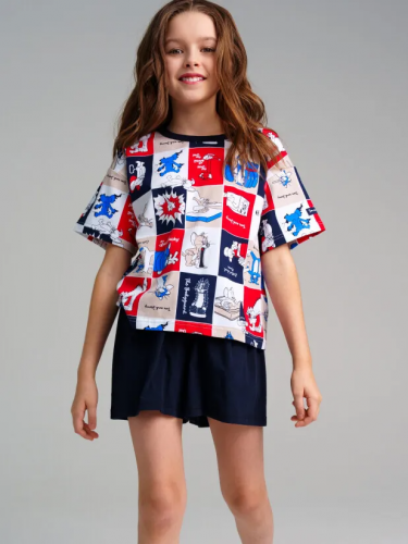 1003 р.  1410 р.  Комплект трикотажный для девочек: фуфайка (футболка), шорты