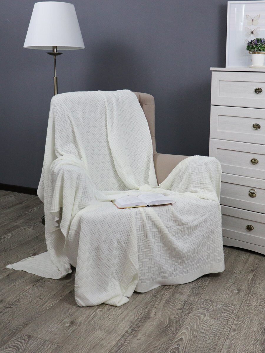 Плед вязаный легкий Акрил Молочный 180*200 см