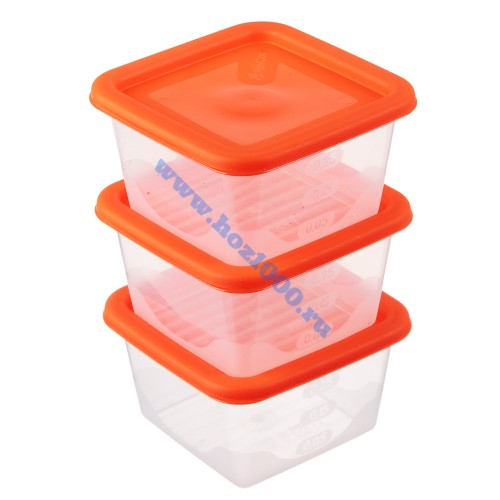 Набор квадратных контейнеров для продуктов 3шт. (0,33л.) пластик. №861315