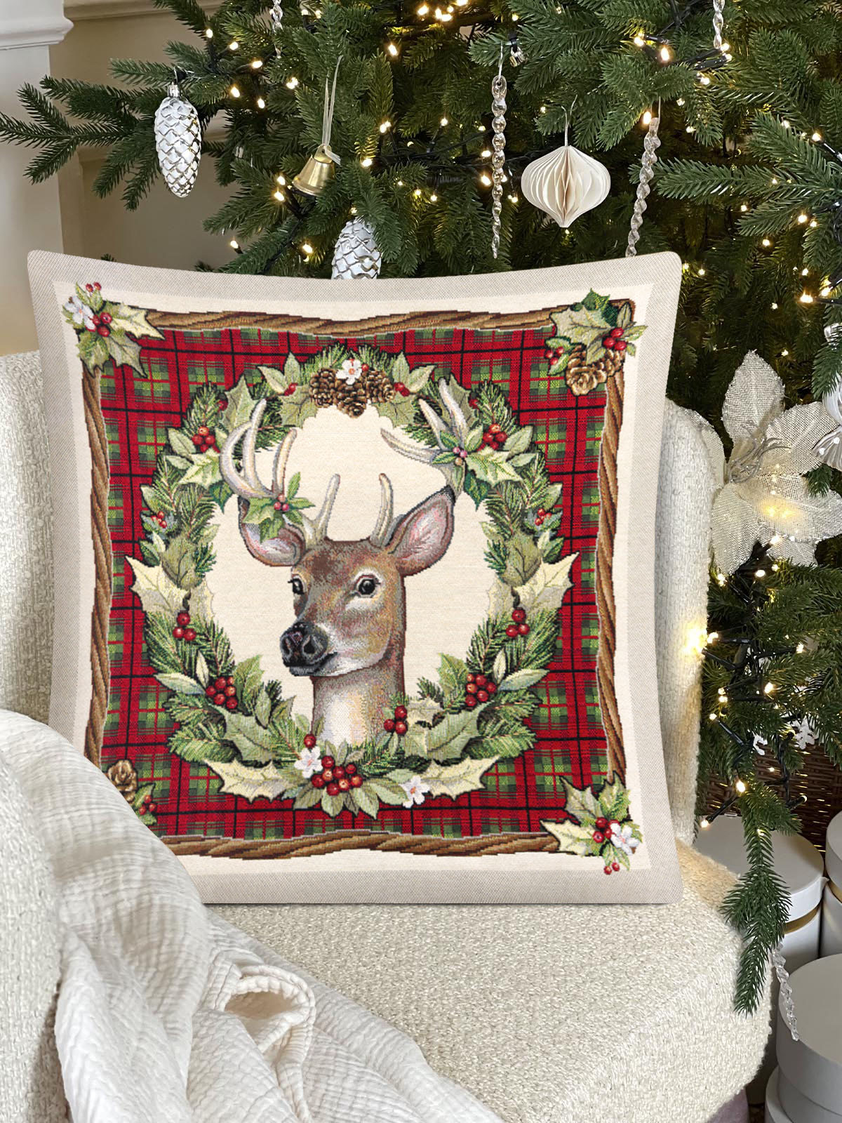 Олень клетка Наволочка 45х45 см 2310690 б/л