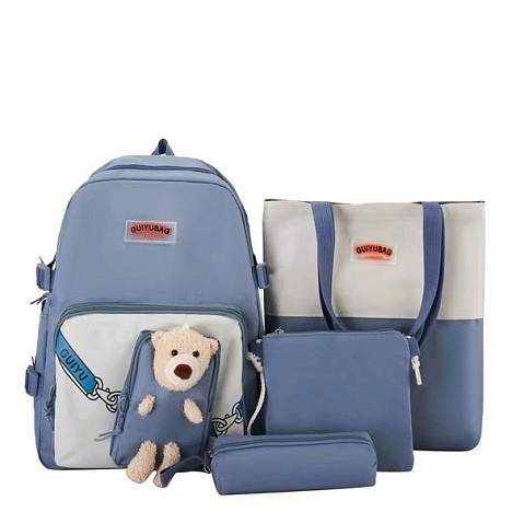Рюкзак голубой с мишкой 2 Набор 5в1 Арт. 5001#
