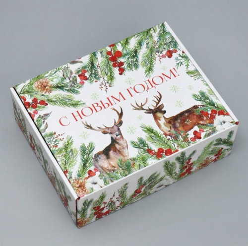 Коробка складная «Новогодняя акварель», 27 × 21 × 9 см